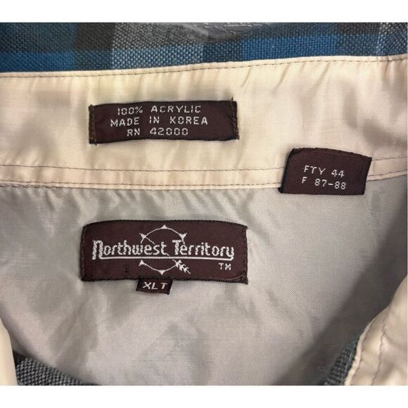 Vintage Northwest Territory Flannel Shirt Mens XLT Blue Gray Check Acrylic - Picture 7 of 9